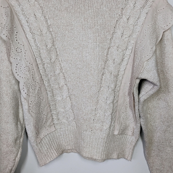 Marfinno Beige Cable Knit Ruffle Lace Sweater Shabby Chic Coquette Size Small - Picture 3 of 11